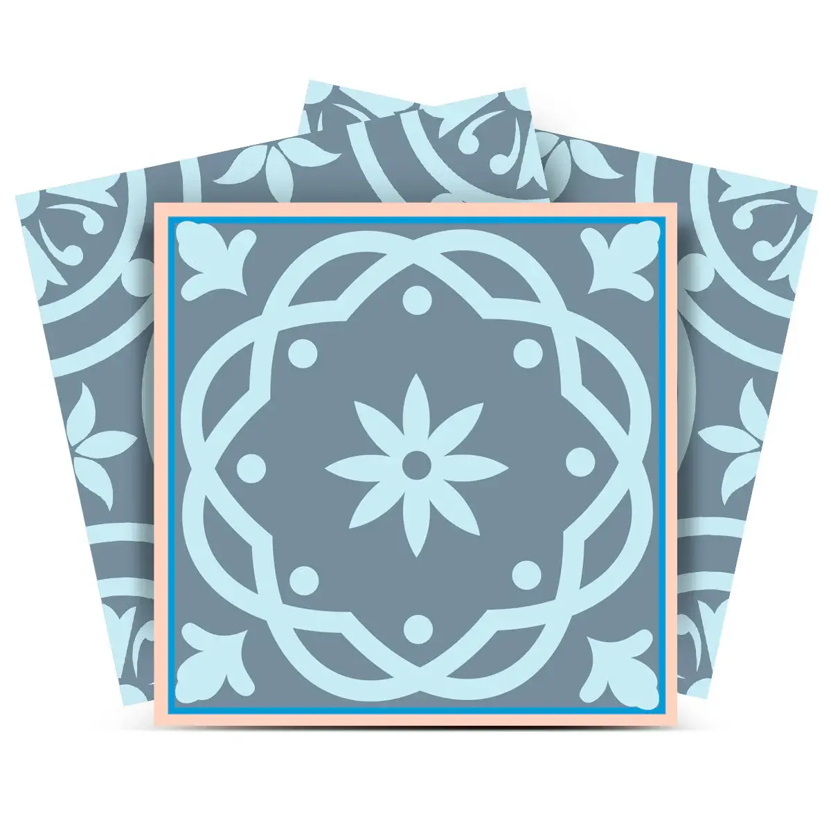 7" X 7" Baby Blue And Peach Mosaic Peel And Stick Removable Tiles