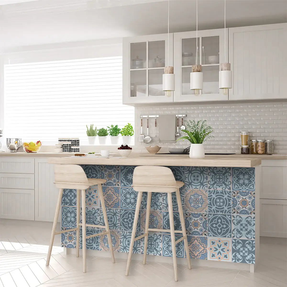 7" X 7" Baby Blue And Peach Mosaic Peel And Stick Removable Tiles - Image 7