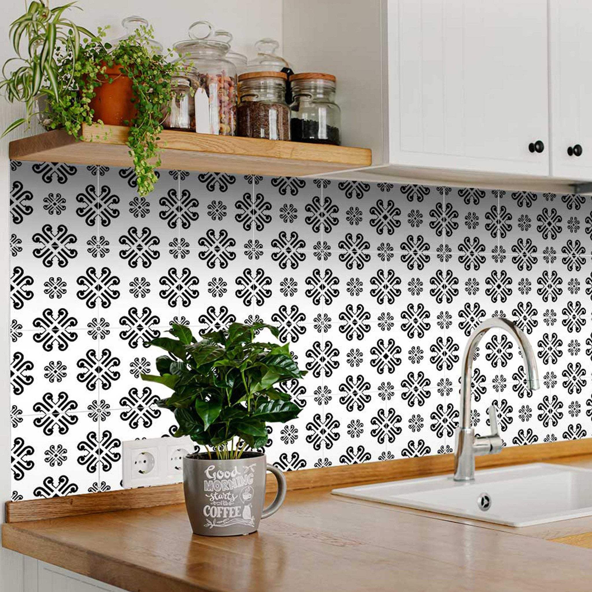 7" X 7" Black and White Daisy Peel and Stick Removable Tiles - Image 5