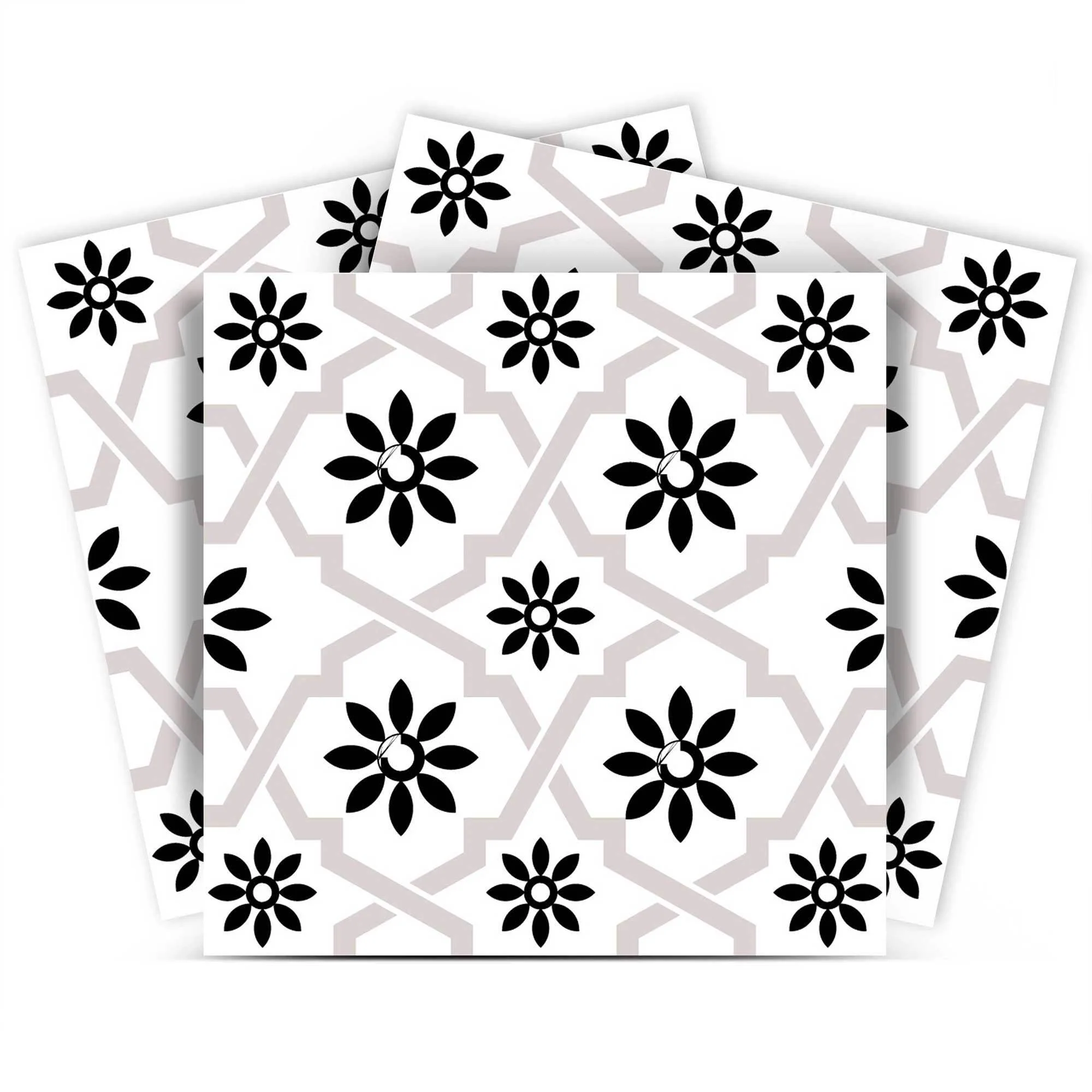7" X 7" Black and White Lil  Daisy Peel and Stick Removable Tiles - Image 2