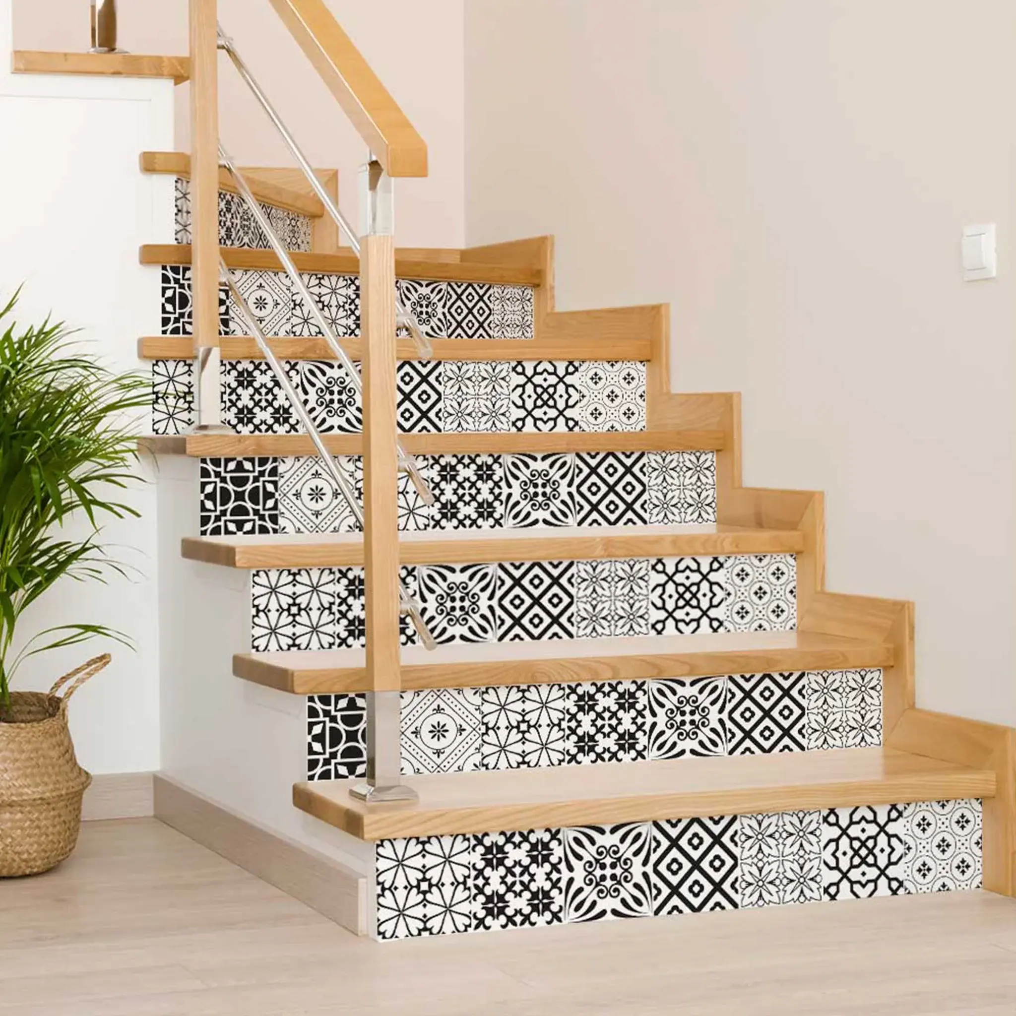7" X 7" Black And White Mash Peel And Stick Removable Tiles - Image 7