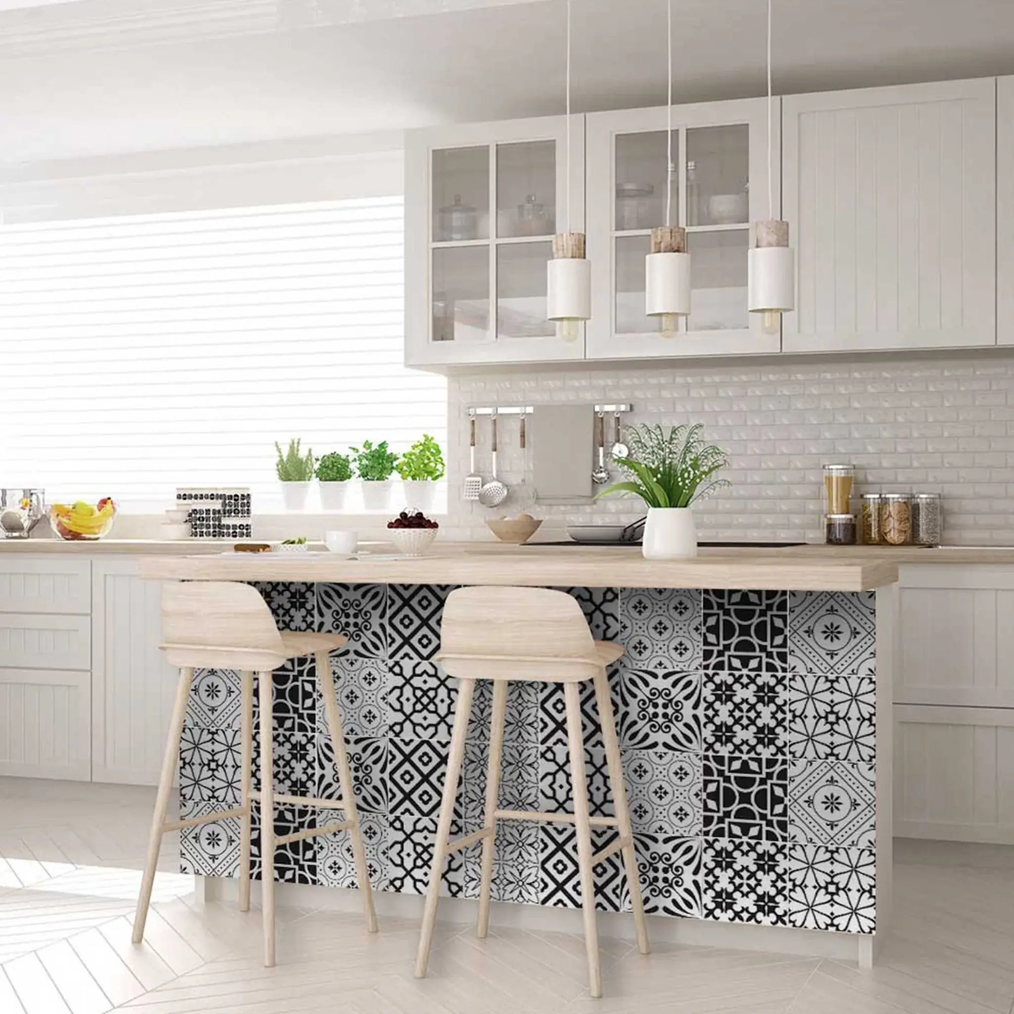 7" X 7" Black And White Mash Peel And Stick Removable Tiles - Image 9
