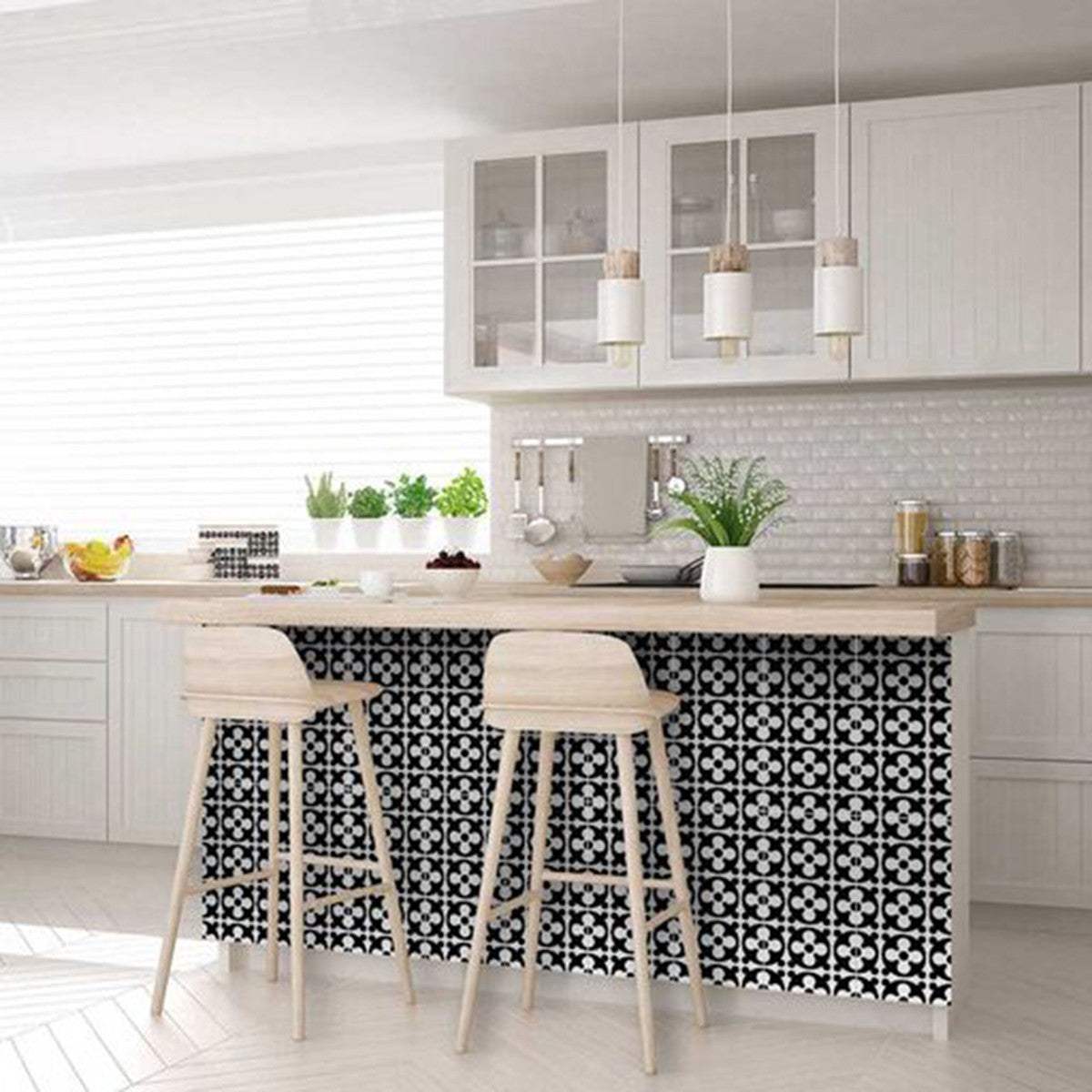 7" X 7" Black and White Medeci Peel and Stick Removable Tiles - Image 8