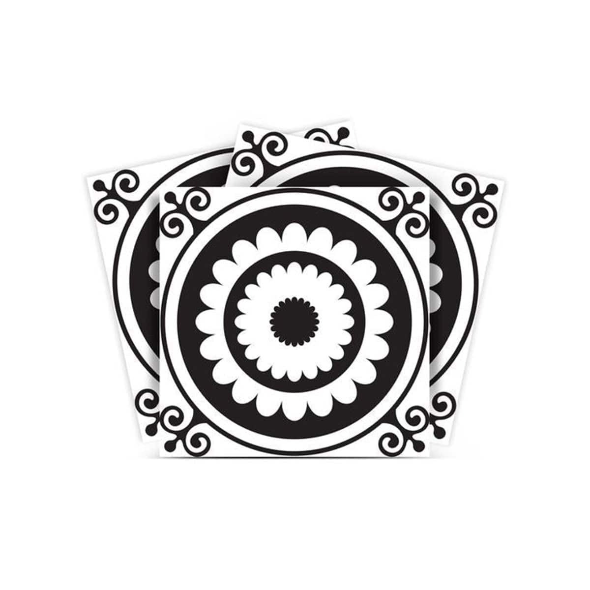 7" X 7" Black and White Posy Peel and Stick Removable Tiles - Image 2