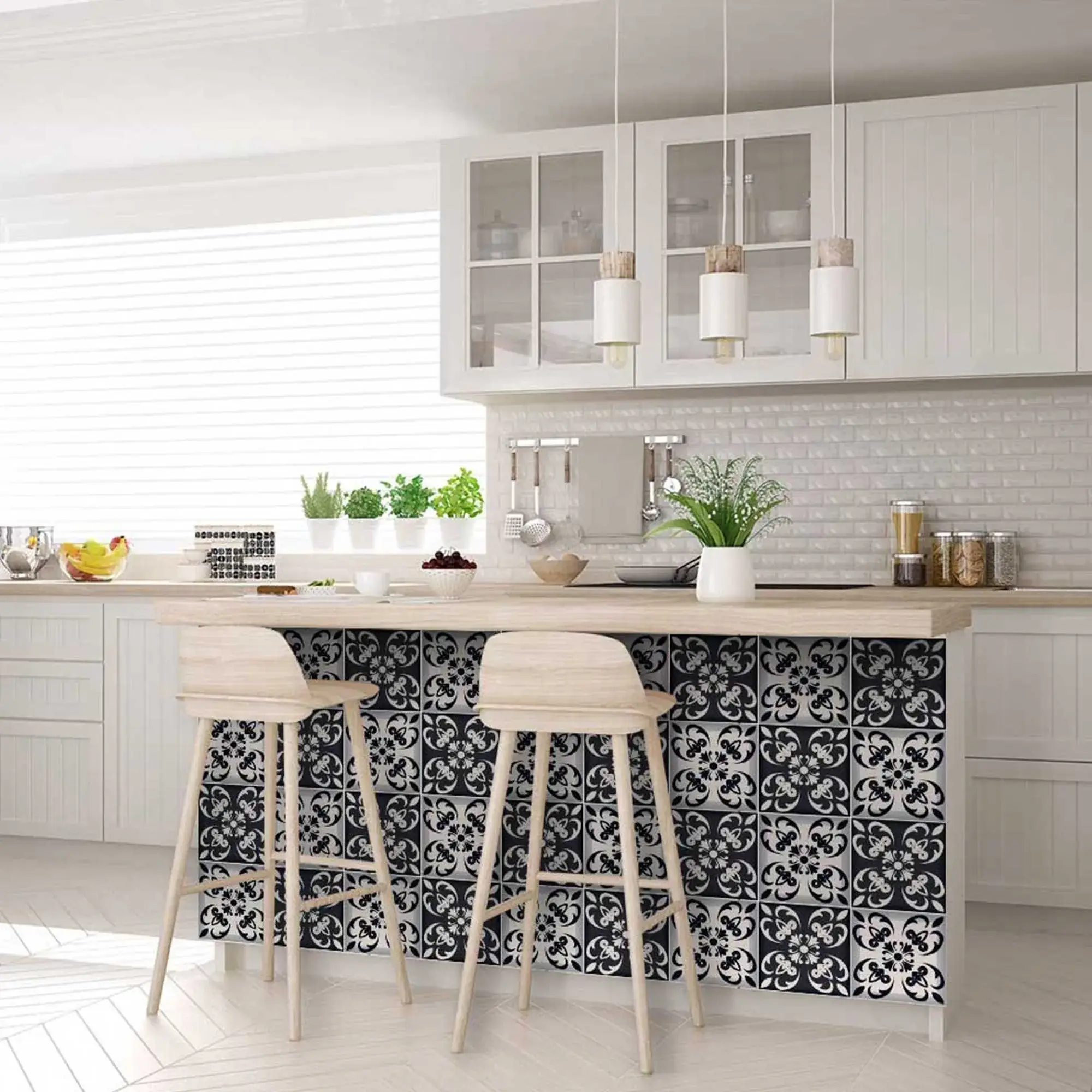7" X 7" Black And White Quatro Peel And Stick Removable Tiles - Image 7