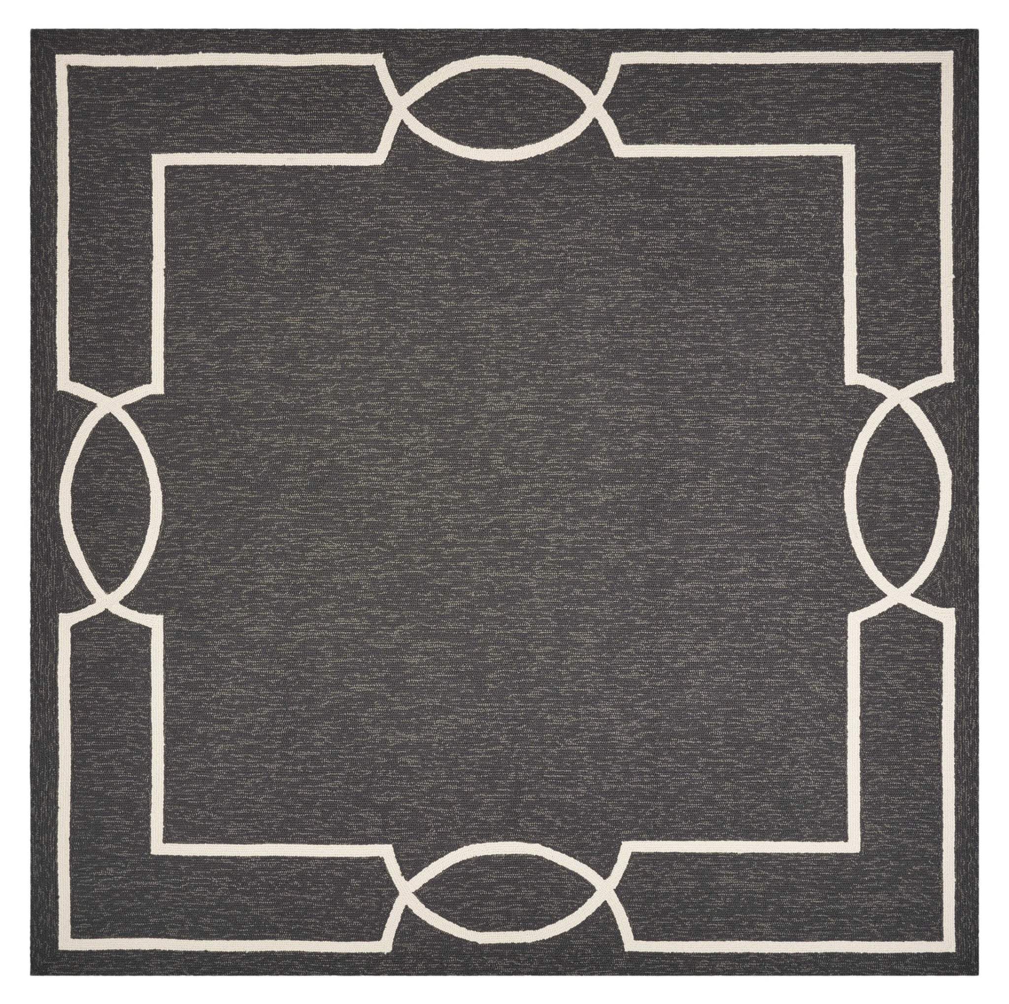 7' X 7' Black Geometric Hand Hooked Area Rug - Image 2