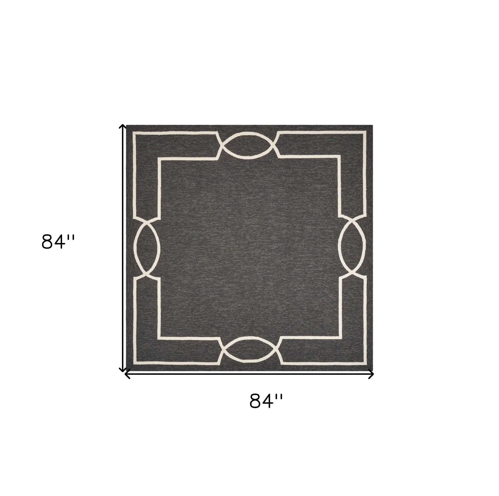 7' X 7' Black Geometric Hand Hooked Area Rug - Image 3