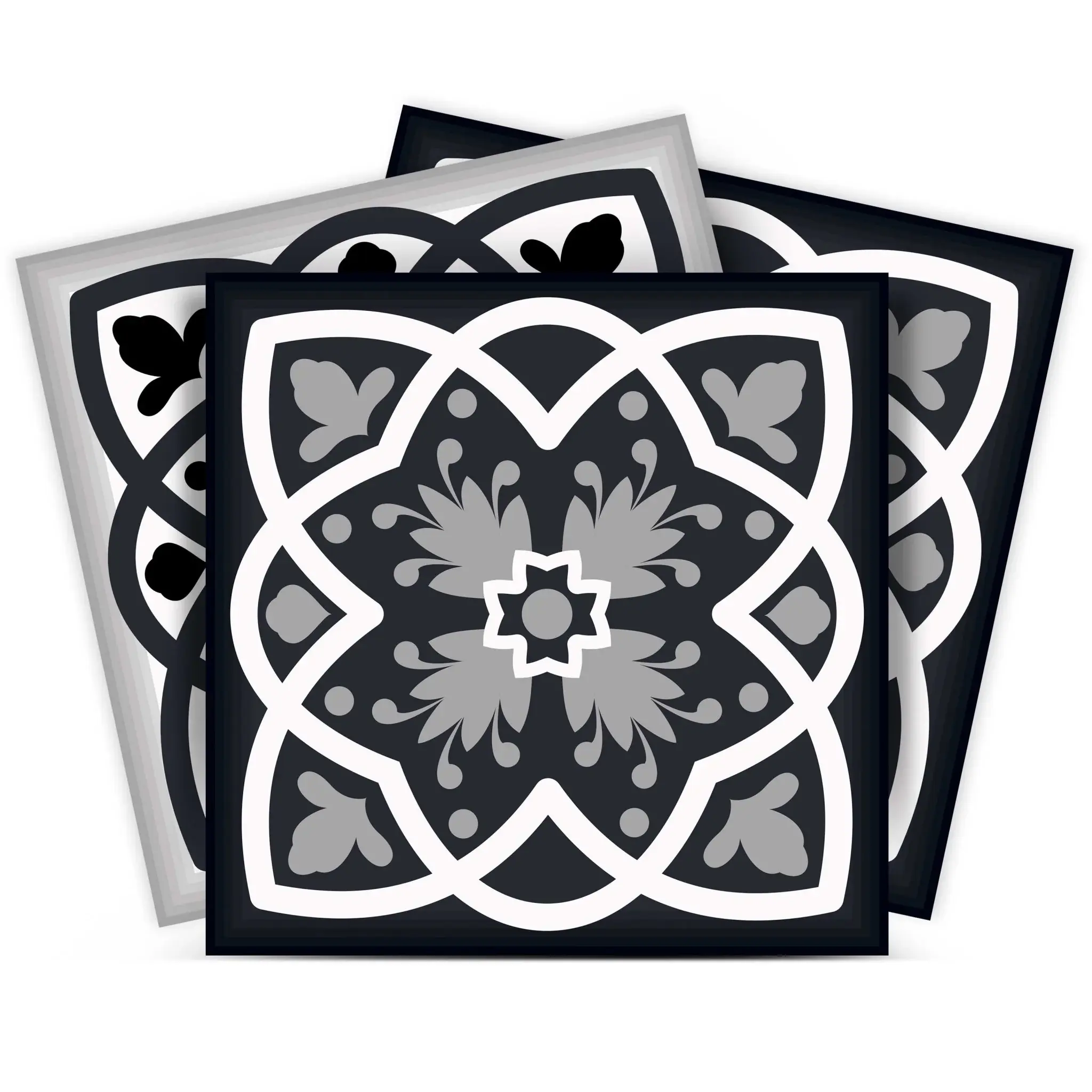 7" X 7" Black White And Gray Baz  Peel And Stick Removable Tiles