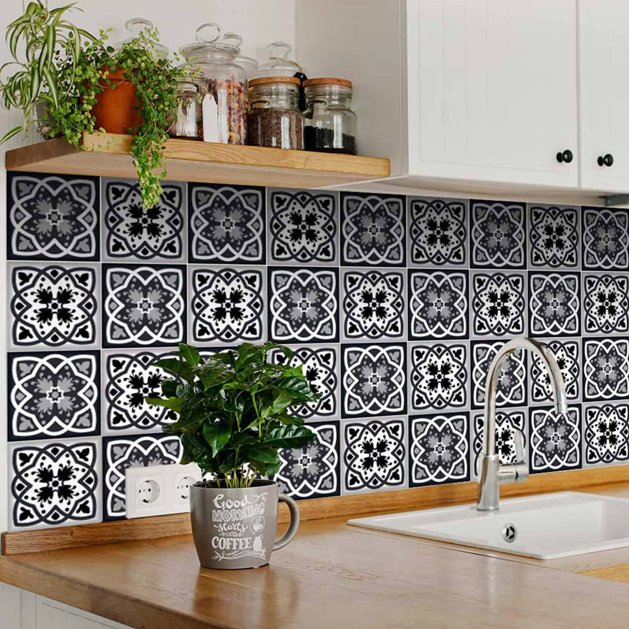 7" X 7" Black White And Gray Baz  Peel And Stick Removable Tiles - Image 6