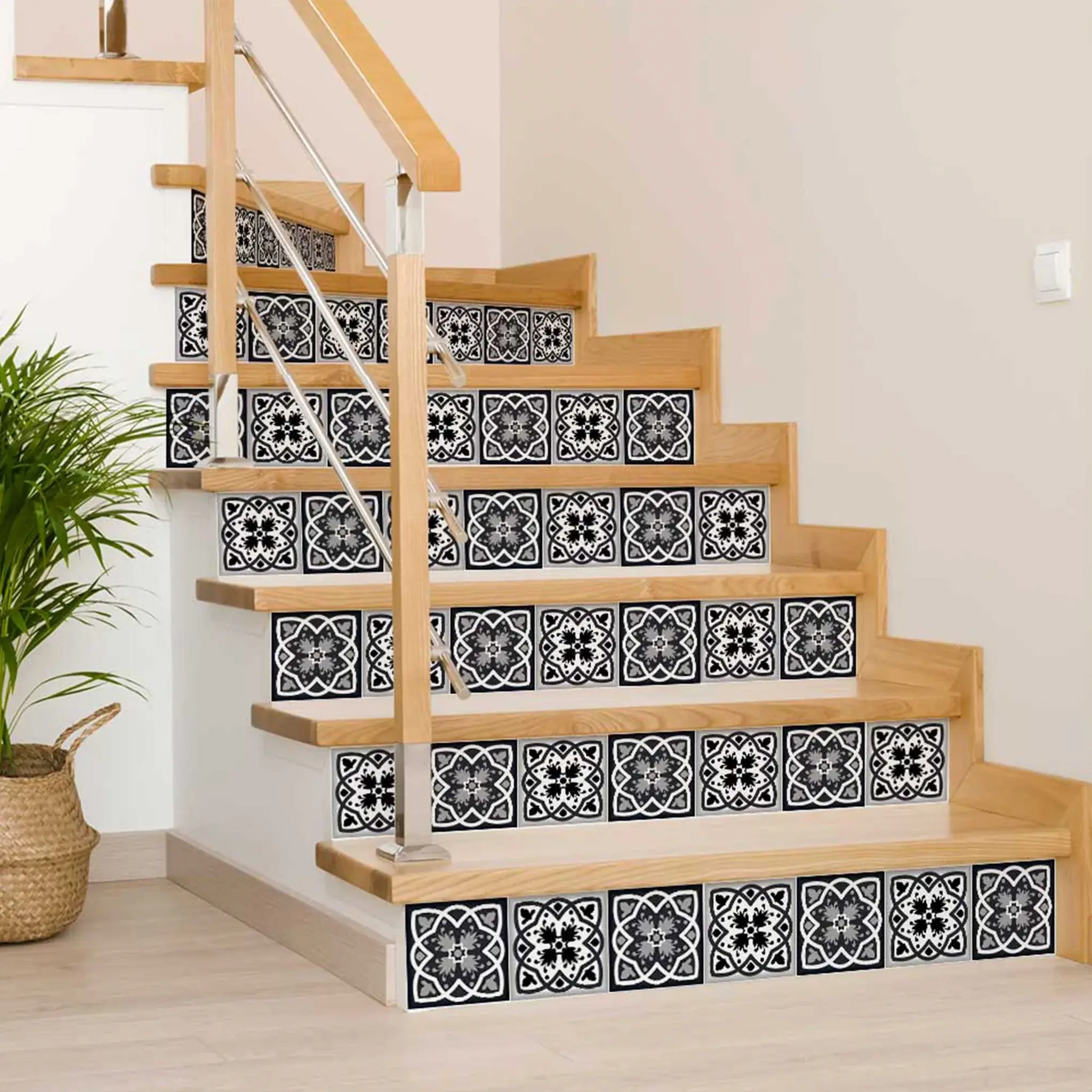 7" X 7" Black White And Gray Baz  Peel And Stick Removable Tiles - Image 8