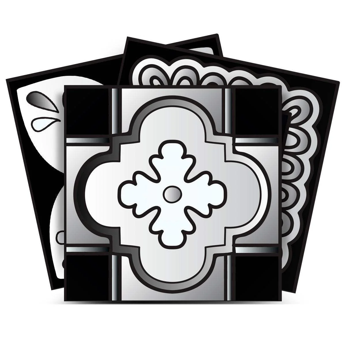7" X 7" Black White And Gray Mosaic Peel And Stick Removable Tiles - Image 2