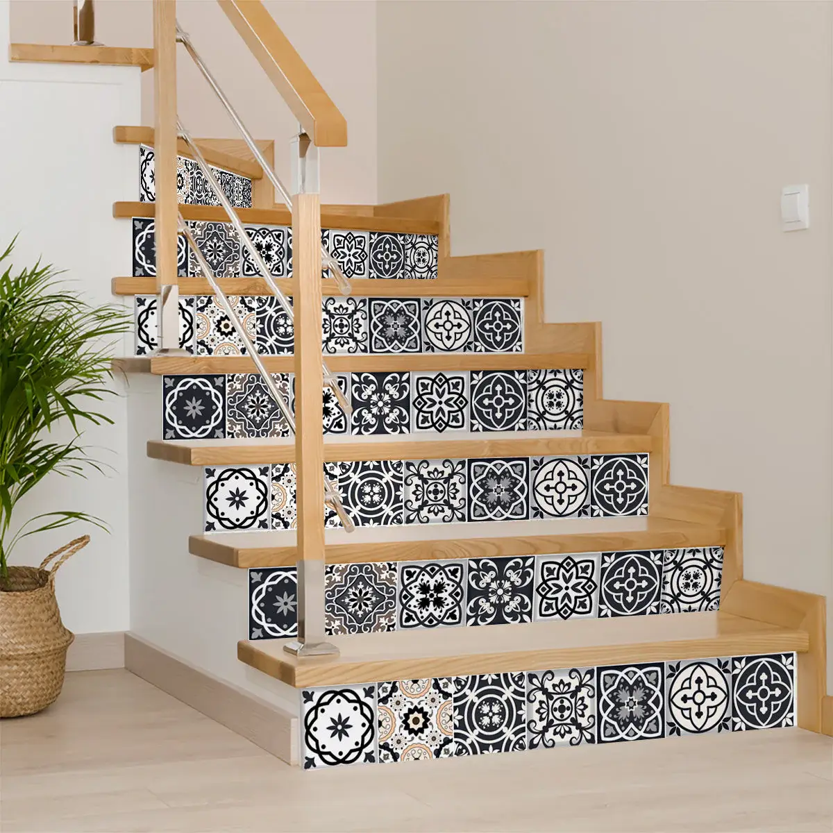 7" X 7" Black White And Tan Peel And Stick Removable Tiles - Image 7