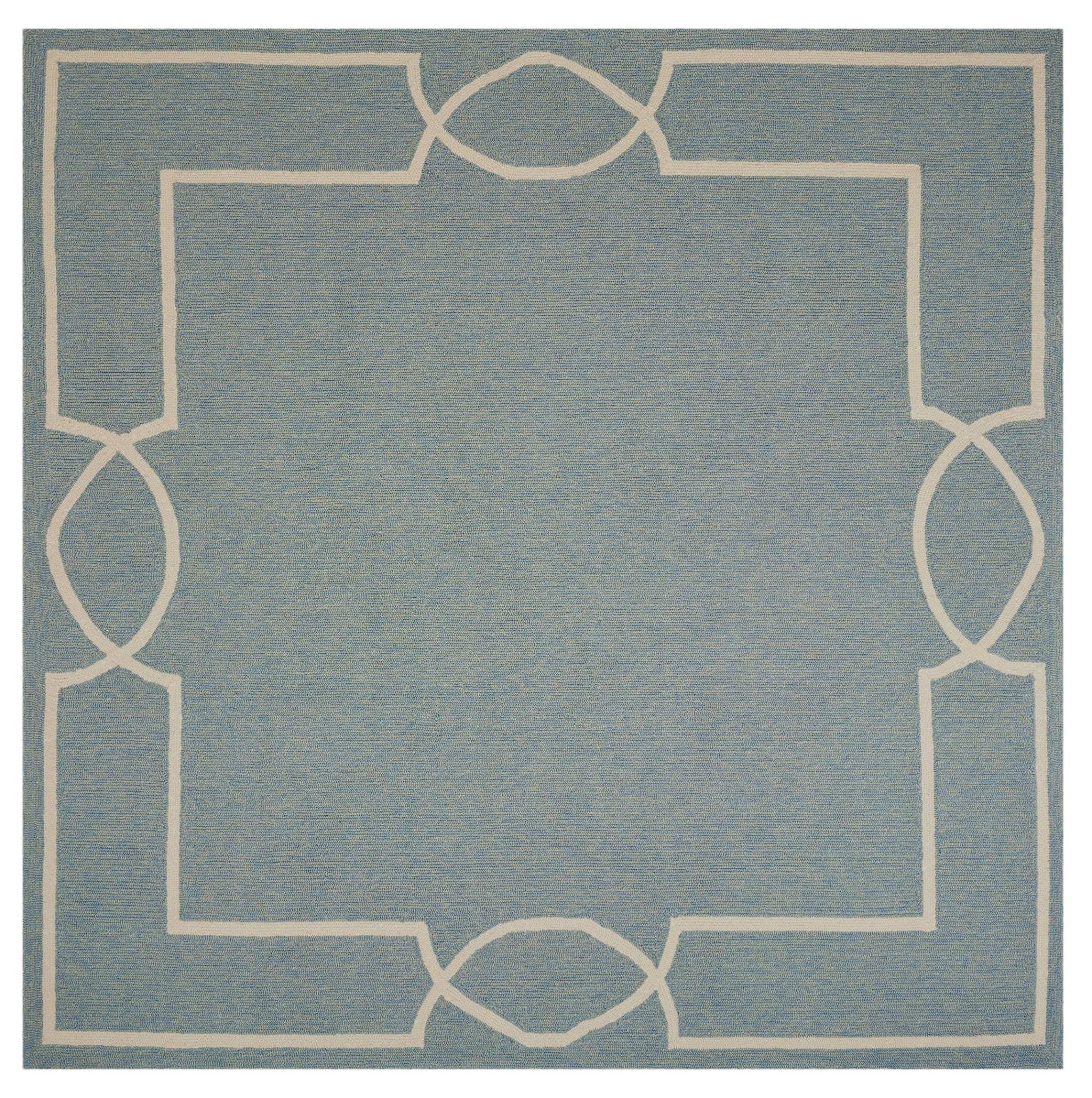 7' X 7' Blue and Ivory Geometric Hand Hooked Area Rug - Image 2