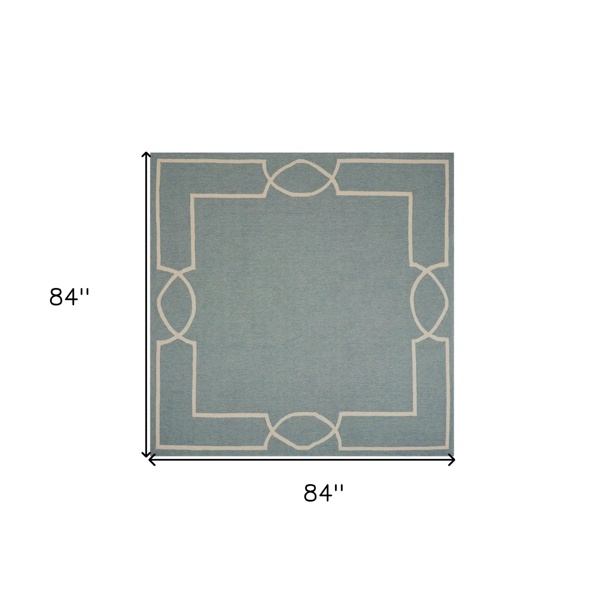 7' X 7' Blue and Ivory Geometric Hand Hooked Area Rug - Image 3