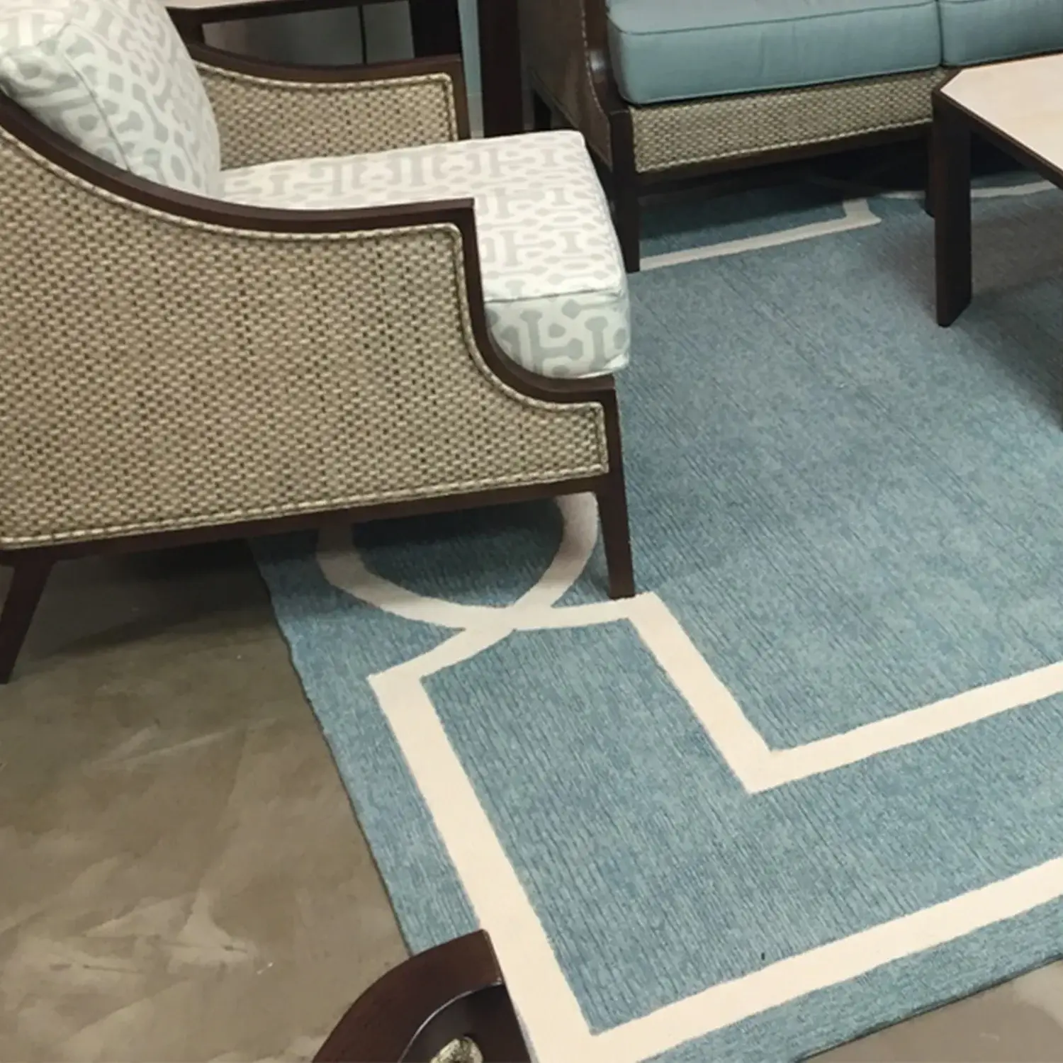 7' X 7' Blue and Ivory Geometric Hand Hooked Area Rug - Image 7