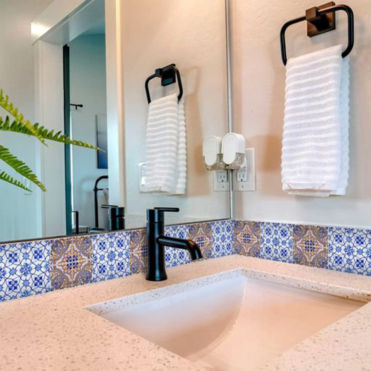 7" X 7" Blue and Muted Taupe Peel And Stick Tiles - Image 5