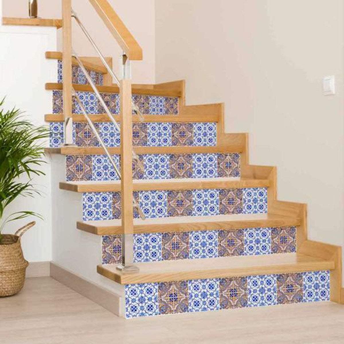 7" X 7" Blue and Muted Taupe Peel And Stick Tiles - Image 6
