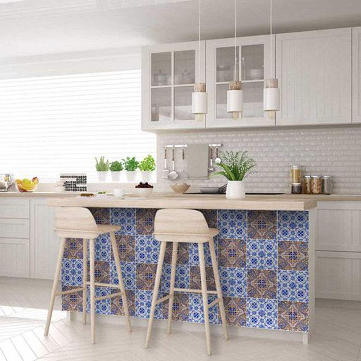 7" X 7" Blue and Muted Taupe Peel And Stick Tiles - Image 8