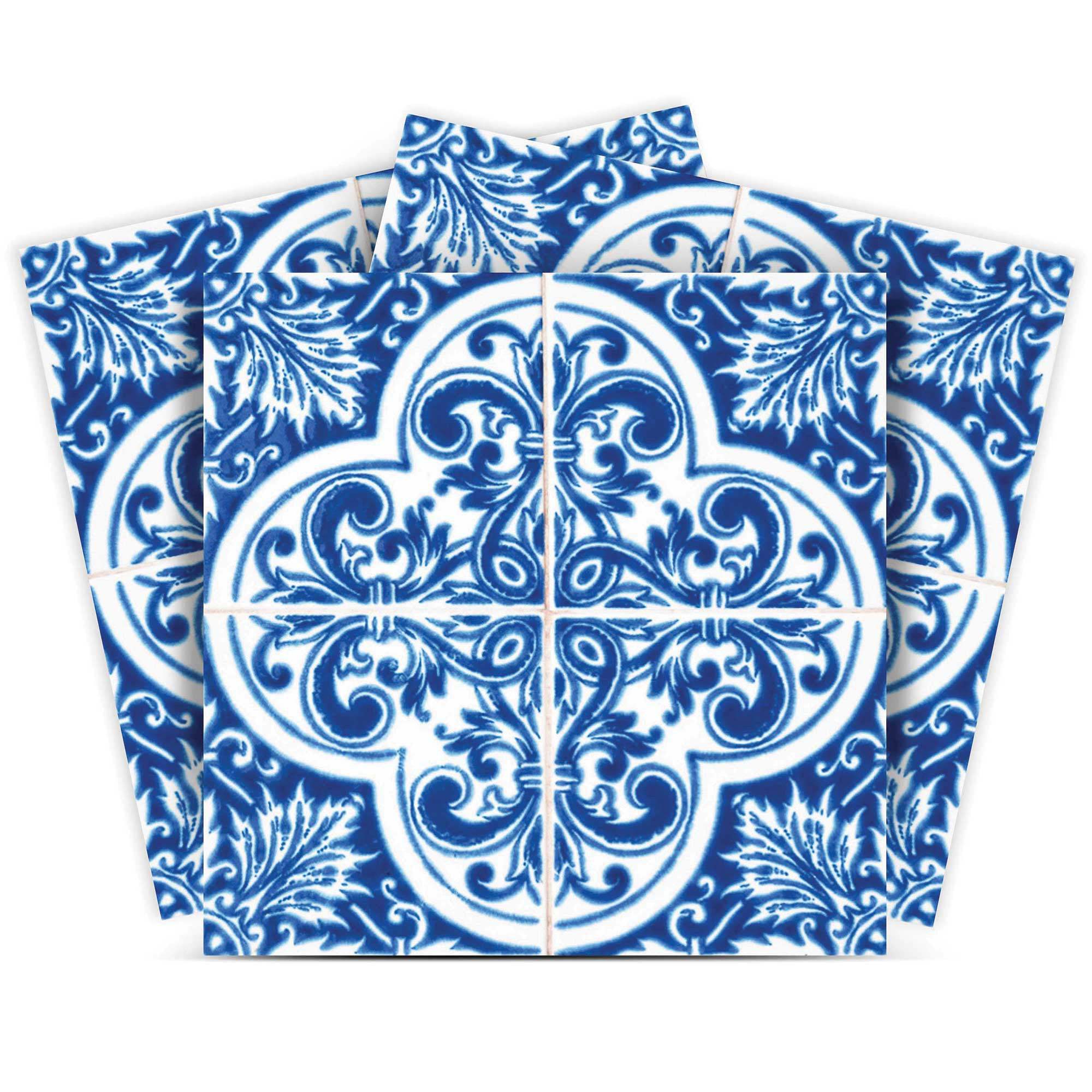 7" X 7" Blue and White Cross Peel And Stick Tiles - Image 2