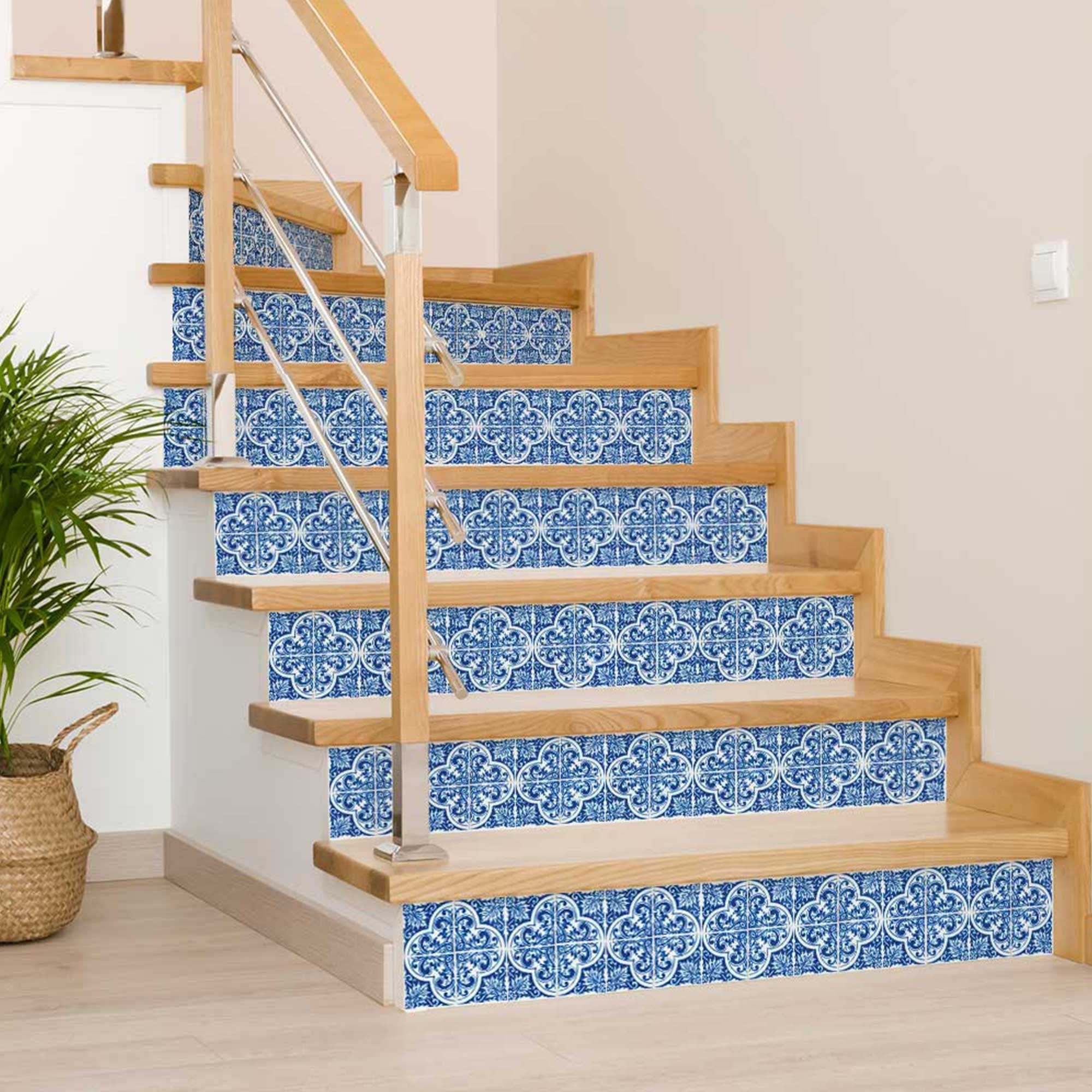 7" X 7" Blue and White Cross Peel And Stick Tiles - Image 3