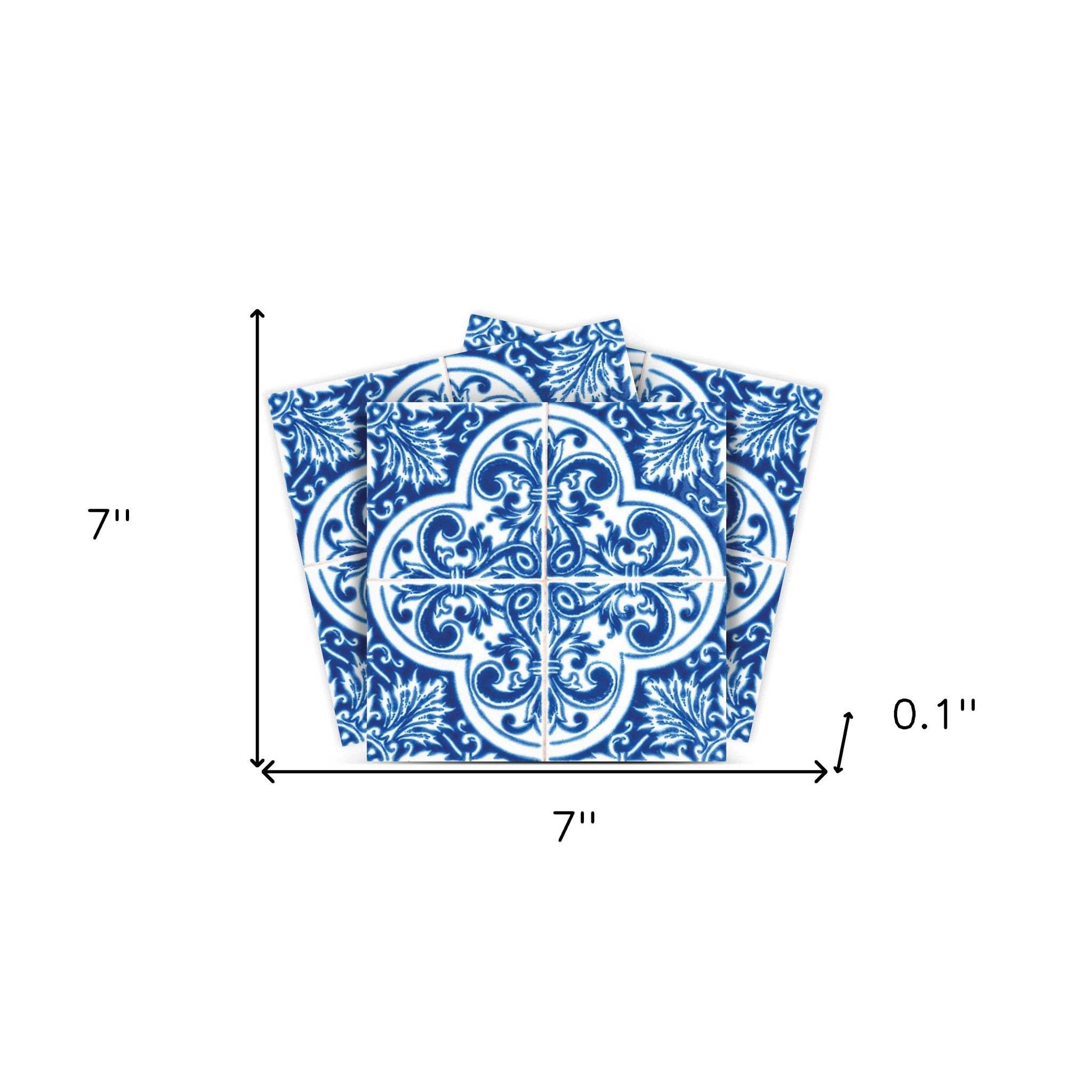 7" X 7" Blue and White Cross Peel And Stick Tiles - Image 7