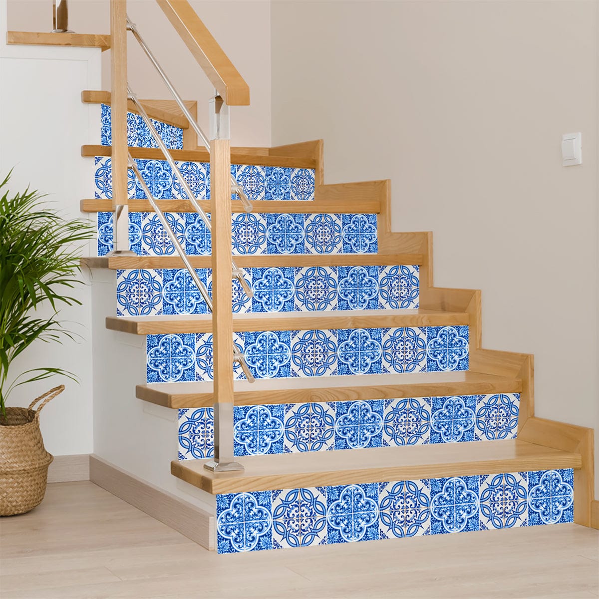 7" X 7" Blue and White Medi Peel And Stick Tiles - Image 5