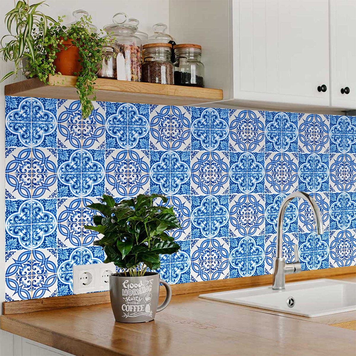 7" X 7" Blue and White Medi Peel And Stick Tiles - Image 6