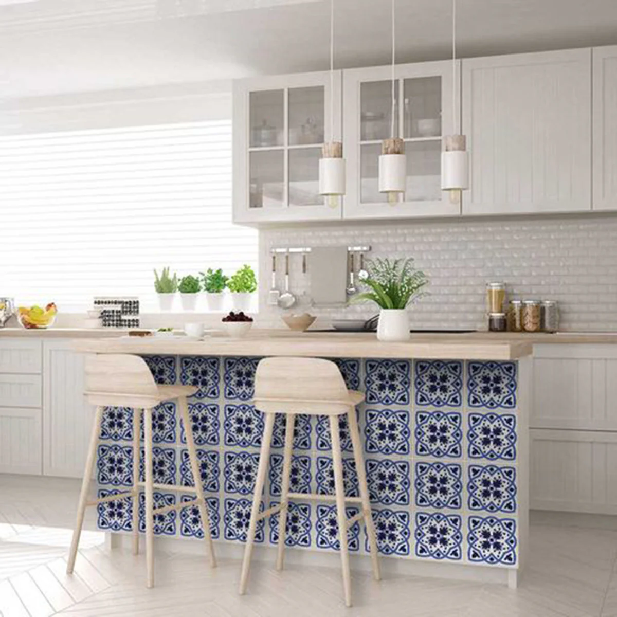 7" X 7" Blue And White Mosaic Peel And Stick Removable Tiles - Image 9