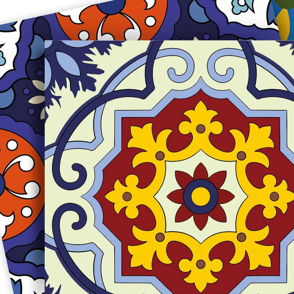 7" X 7" Blue And Yellow Mosaic Peel And Stick Removable Tiles - Image 3