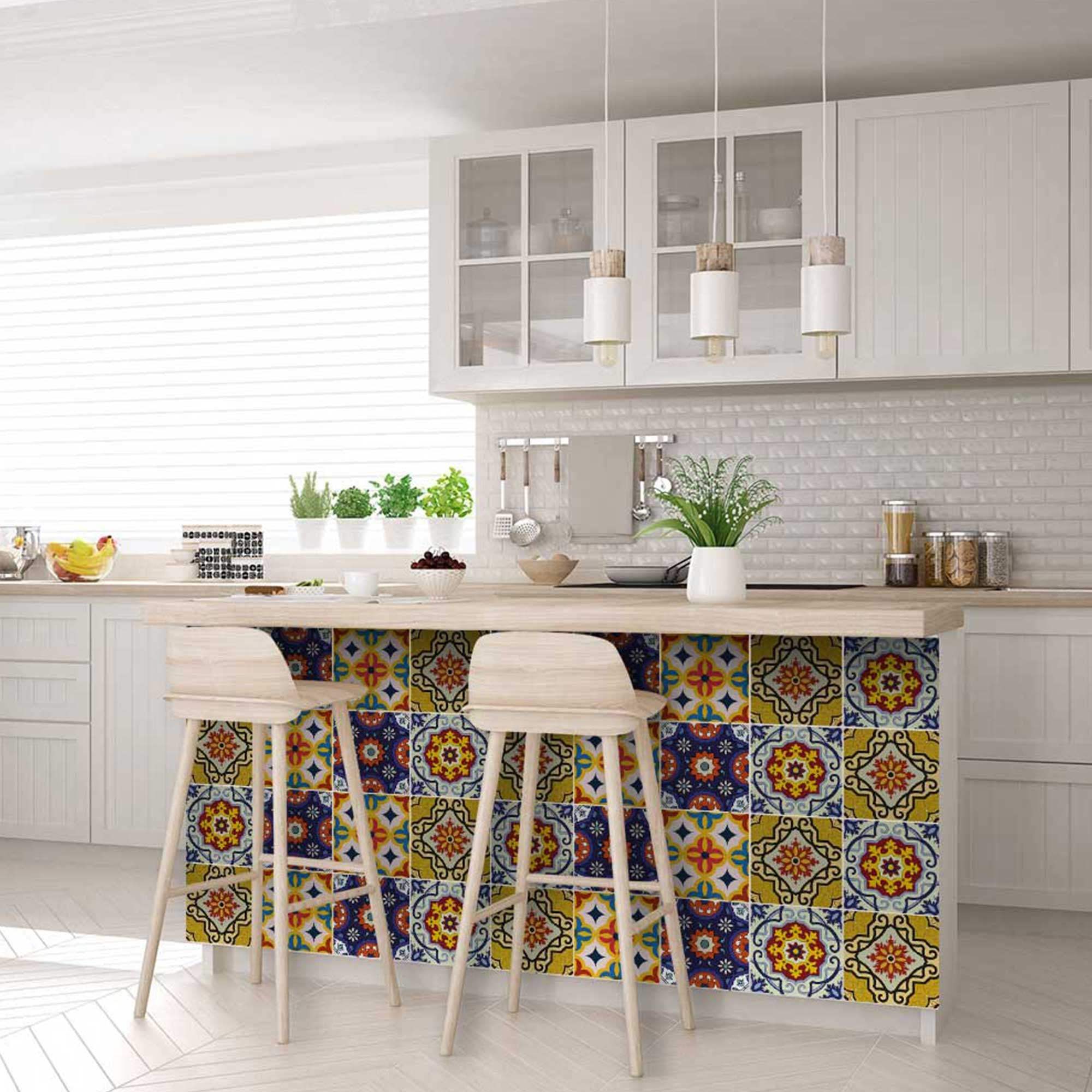 7" X 7" Blue And Yellow Mosaic Peel And Stick Removable Tiles - Image 9