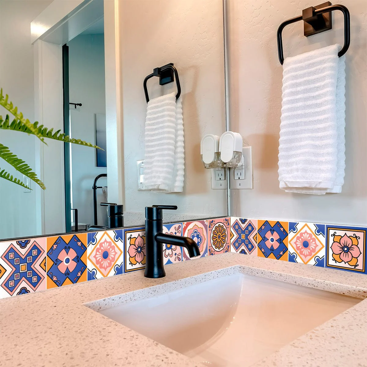 7" x 7" Blue Gold and Blush Mosaic Peel and Stick Removable Tiles - Image 7