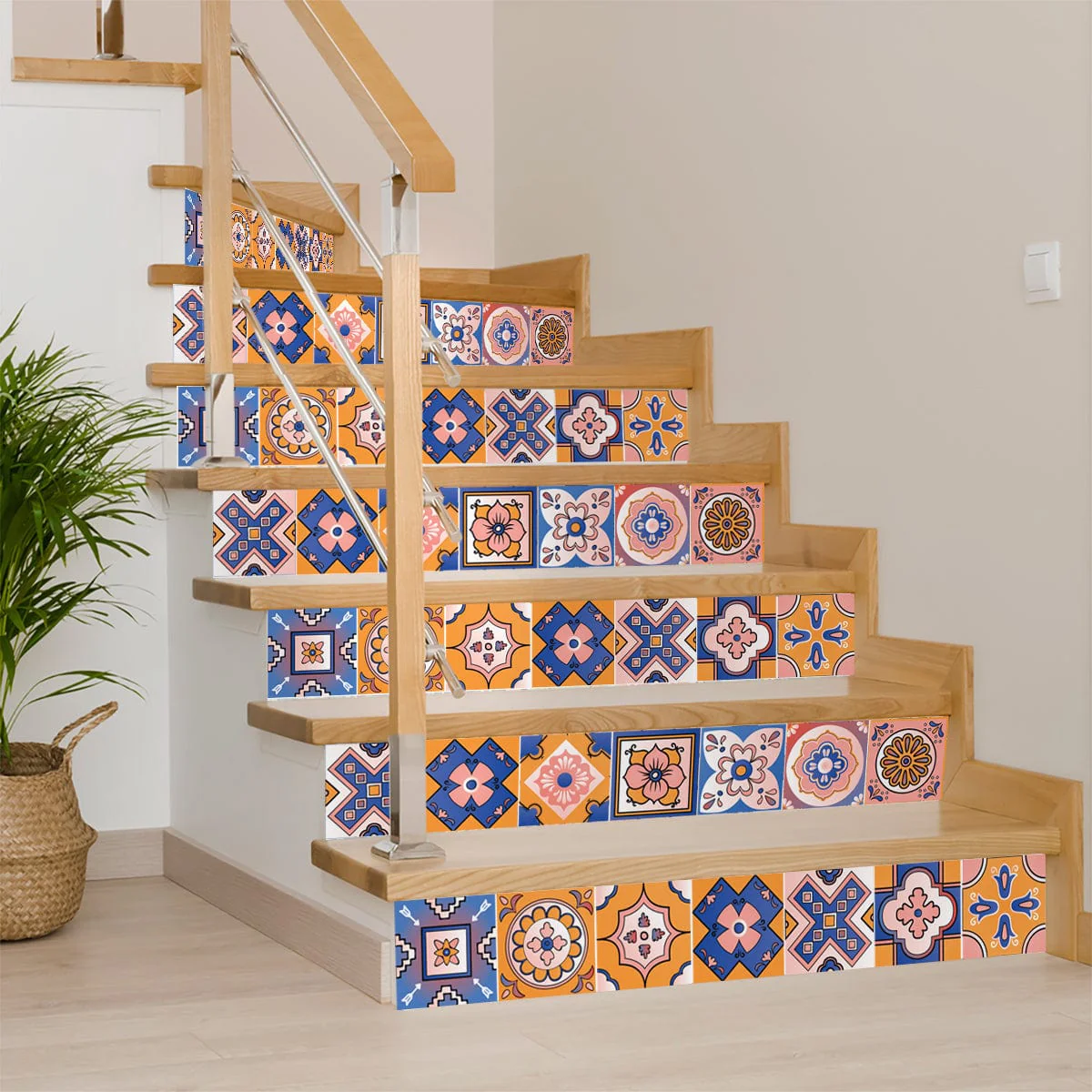 7" x 7" Blue Gold and Blush Mosaic Peel and Stick Removable Tiles - Image 8