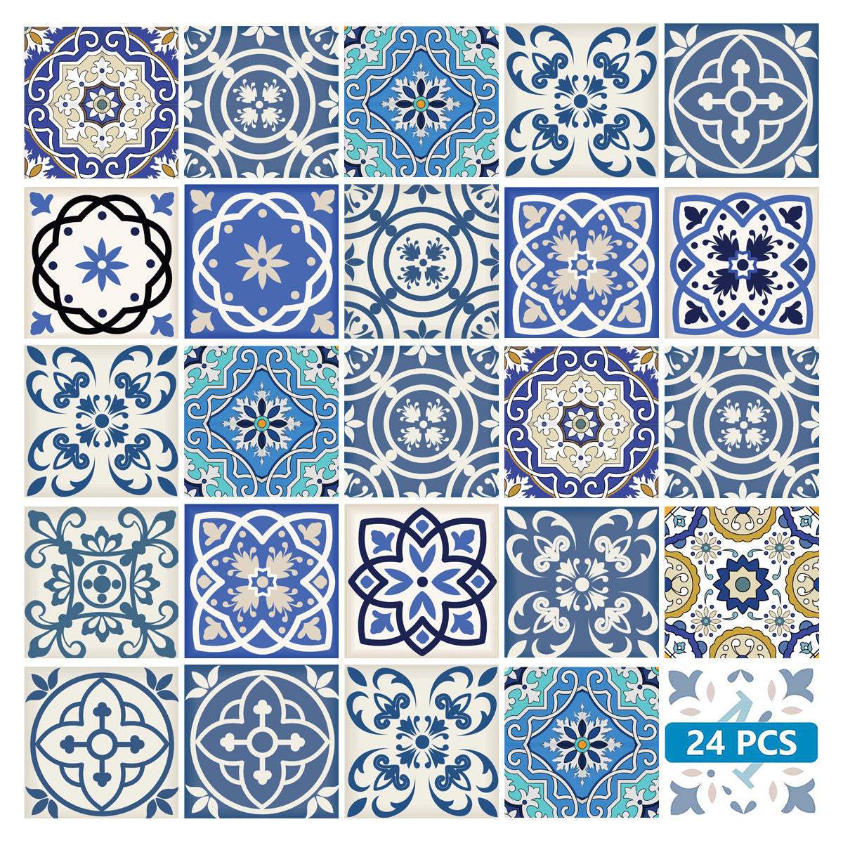 7" X 7" Blue Gray Yellow Pop Peel And Stick Removable Tiles - Image 2