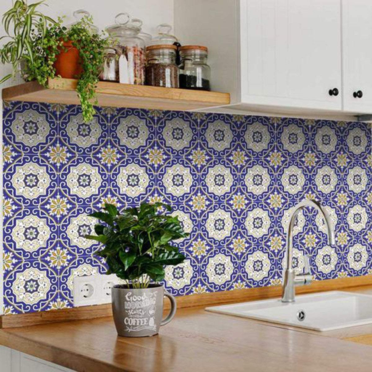 7" X 7" Blue White and Gold Mosaic Removable Tiles - Image 6
