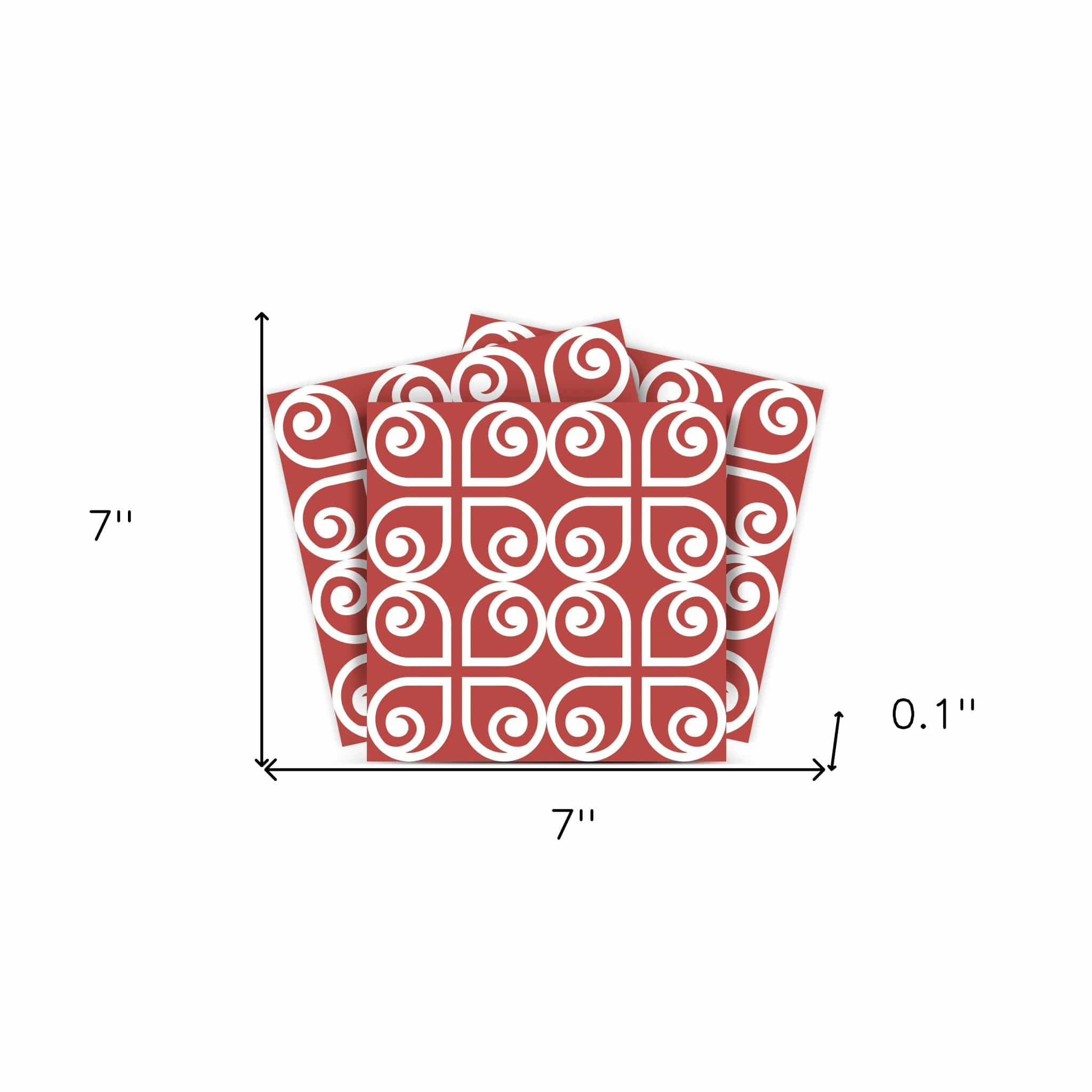 7" x 7" Brick Red And White Scroll Peel and Stick Removable Tiles - Image 8