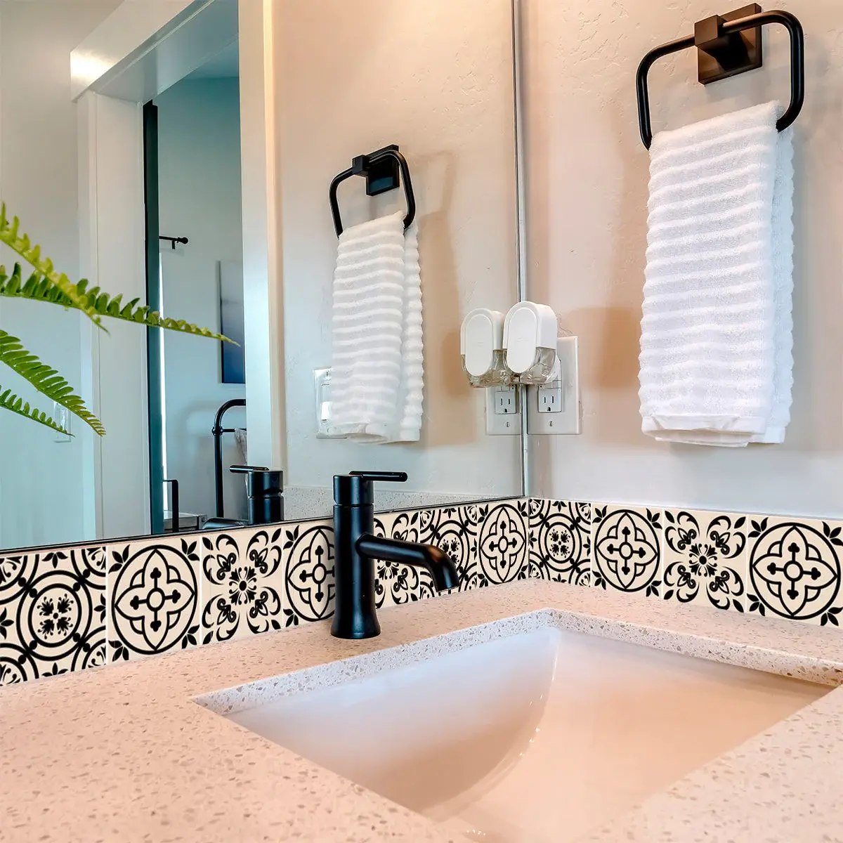 7" X 7" Cream And Black Mosaic Peel And Stick Removable Tiles - Image 4