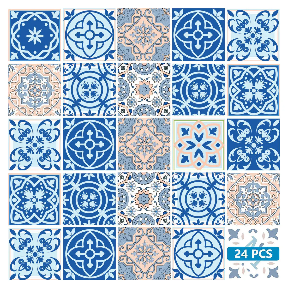 7" X 7" Dark And Light Blue Mosaic Peel And Stick Removable Tiles - Image 2