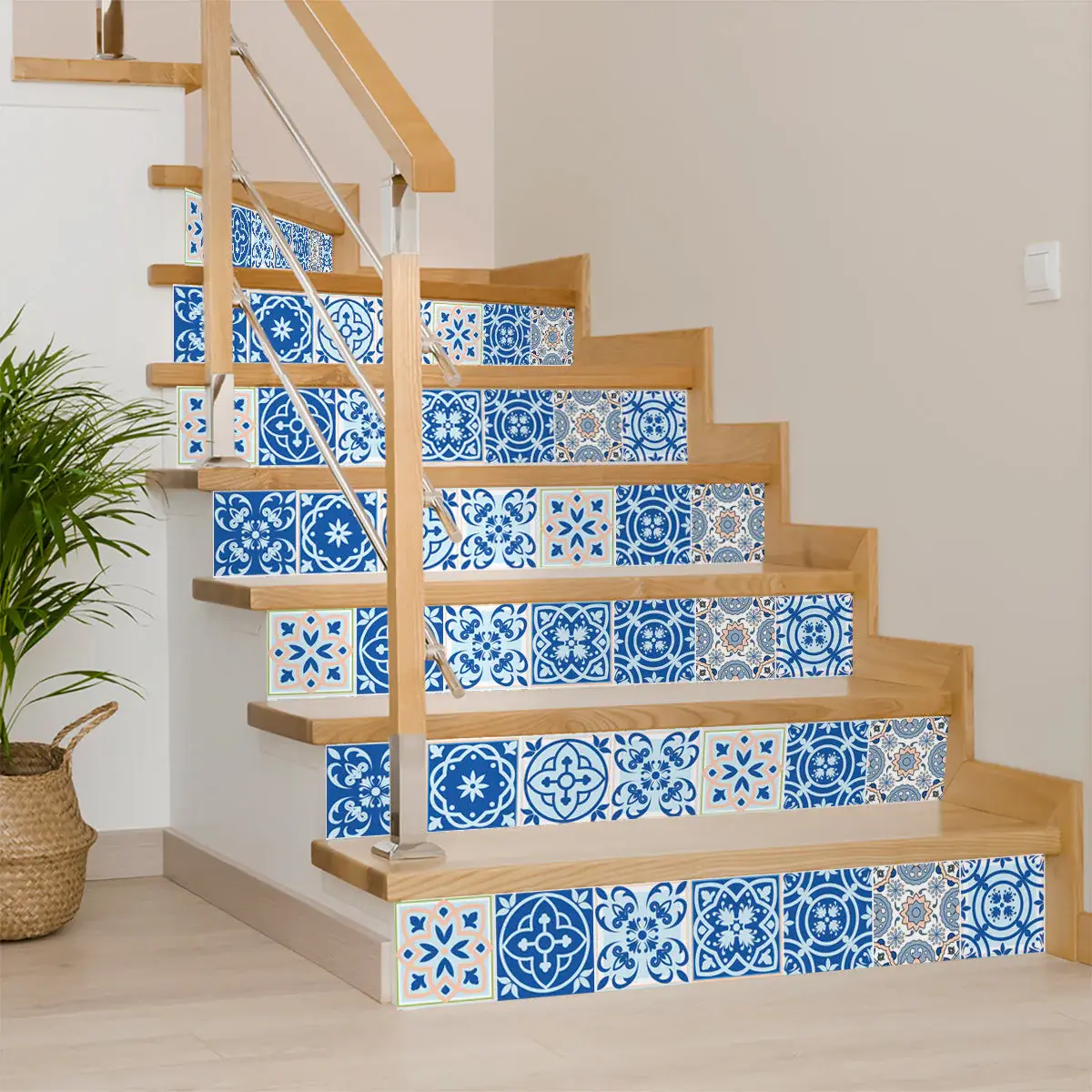 7" X 7" Dark And Light Blue Mosaic Peel And Stick Removable Tiles - Image 4