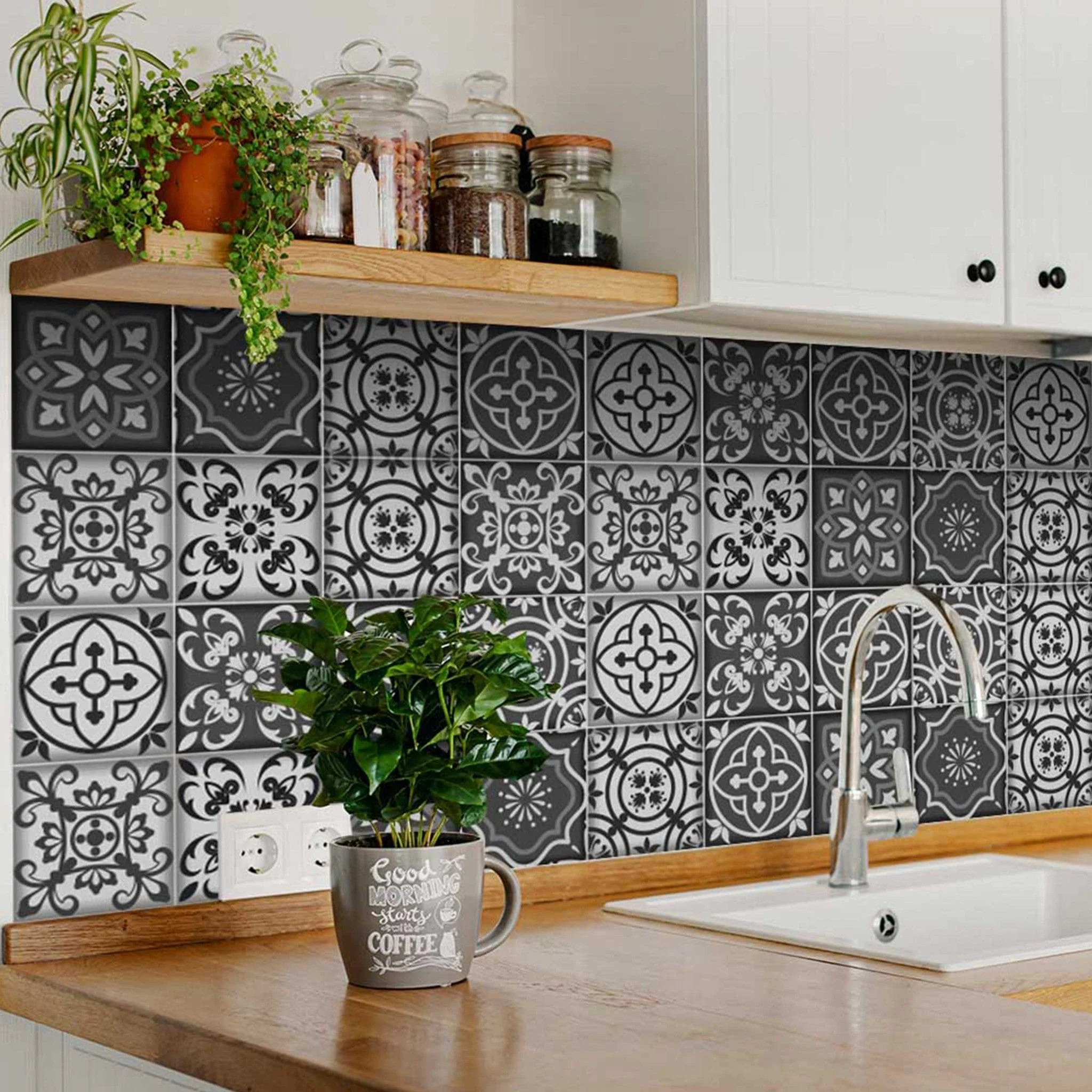 7" X 7" Gray and White Multi  Peel and Stick Removable Tiles - Image 5