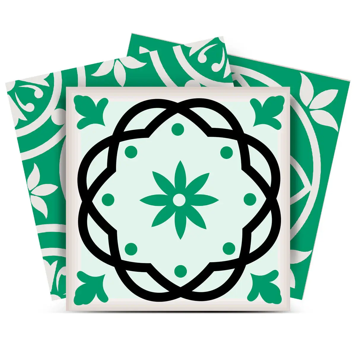 7" X 7" Green And White Mosaic Peel And Stick Removable Tiles