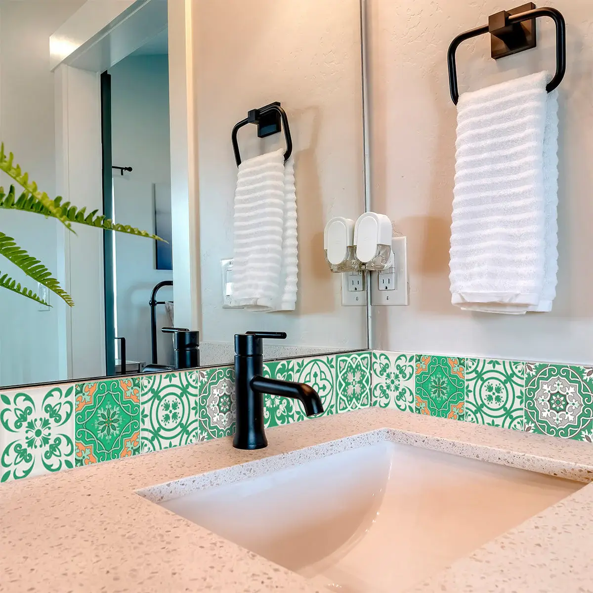 7" X 7" Green And White Mosaic Peel And Stick Removable Tiles - Image 7