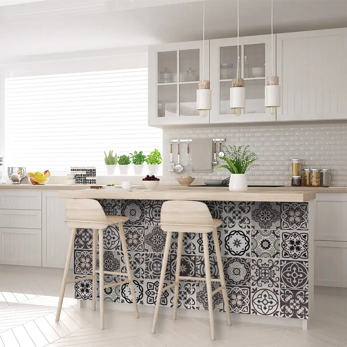 7" X 7" Light Brown And White Mosaic Peel And Stick Removable Tiles - Image 7