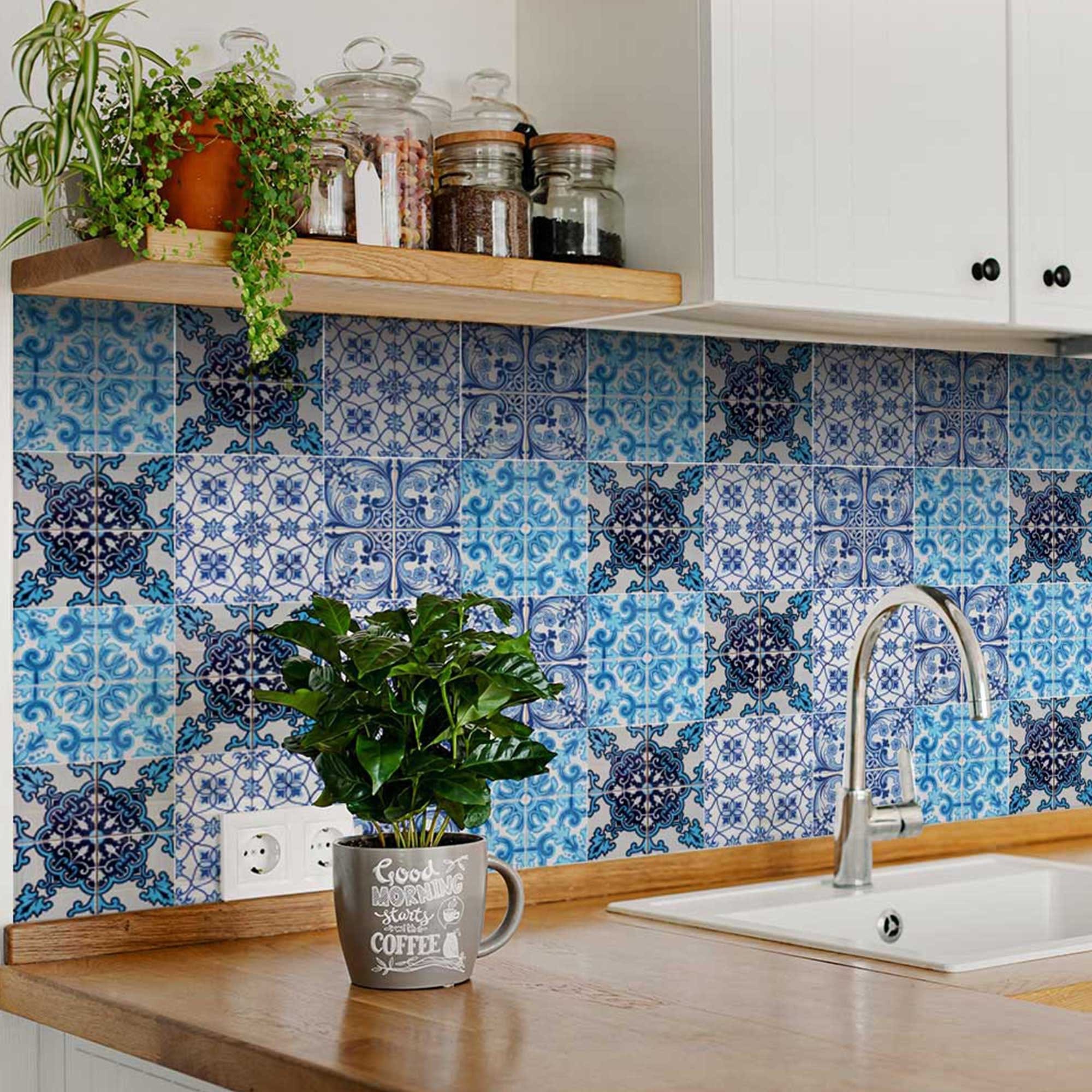 7" X 7" Mediterranean Blues Mosaic Peel and Stick Tiles - Image 6