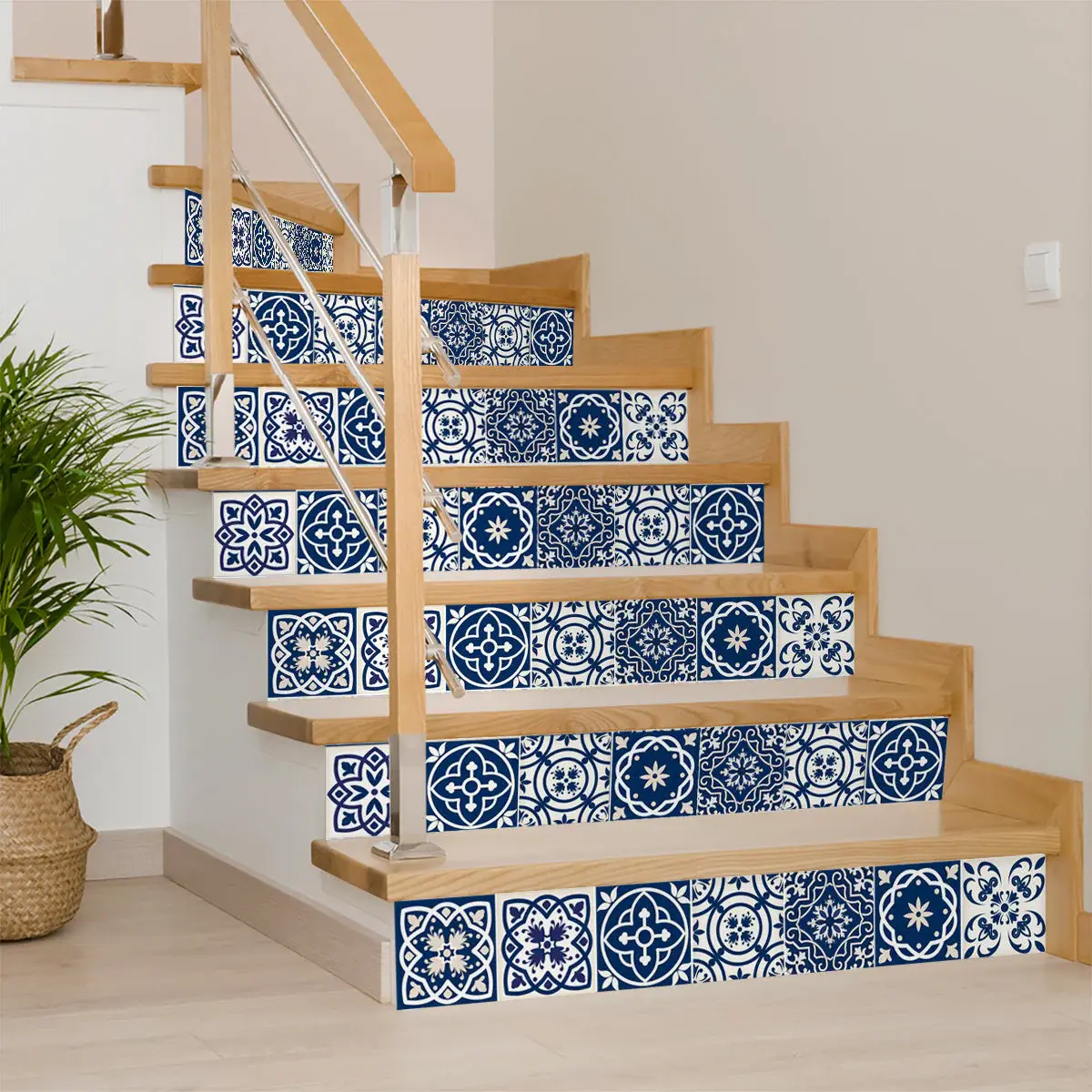 7" X 7" Midnight Blue And White Peel And Stick Removable Tiles - Image 5