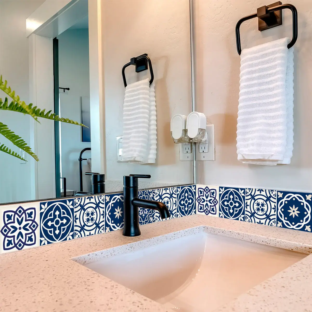7" X 7" Midnight Blue And White Peel And Stick Removable Tiles - Image 7