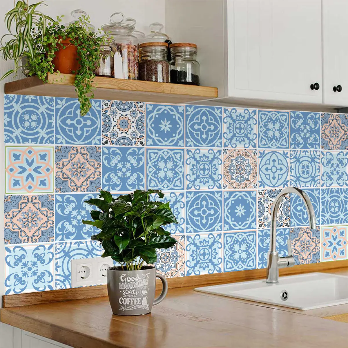 7" X 7" Ocean Blue Mosaic Peel And Stick Removable Tiles - Image 4