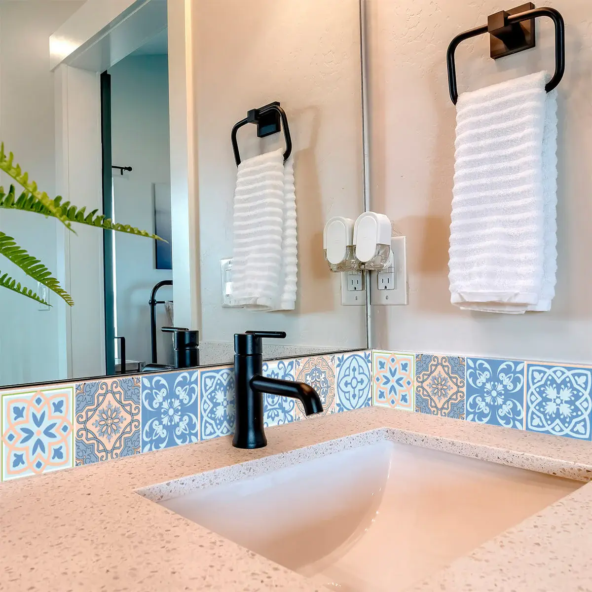 7" X 7" Ocean Blue Mosaic Peel And Stick Removable Tiles - Image 5