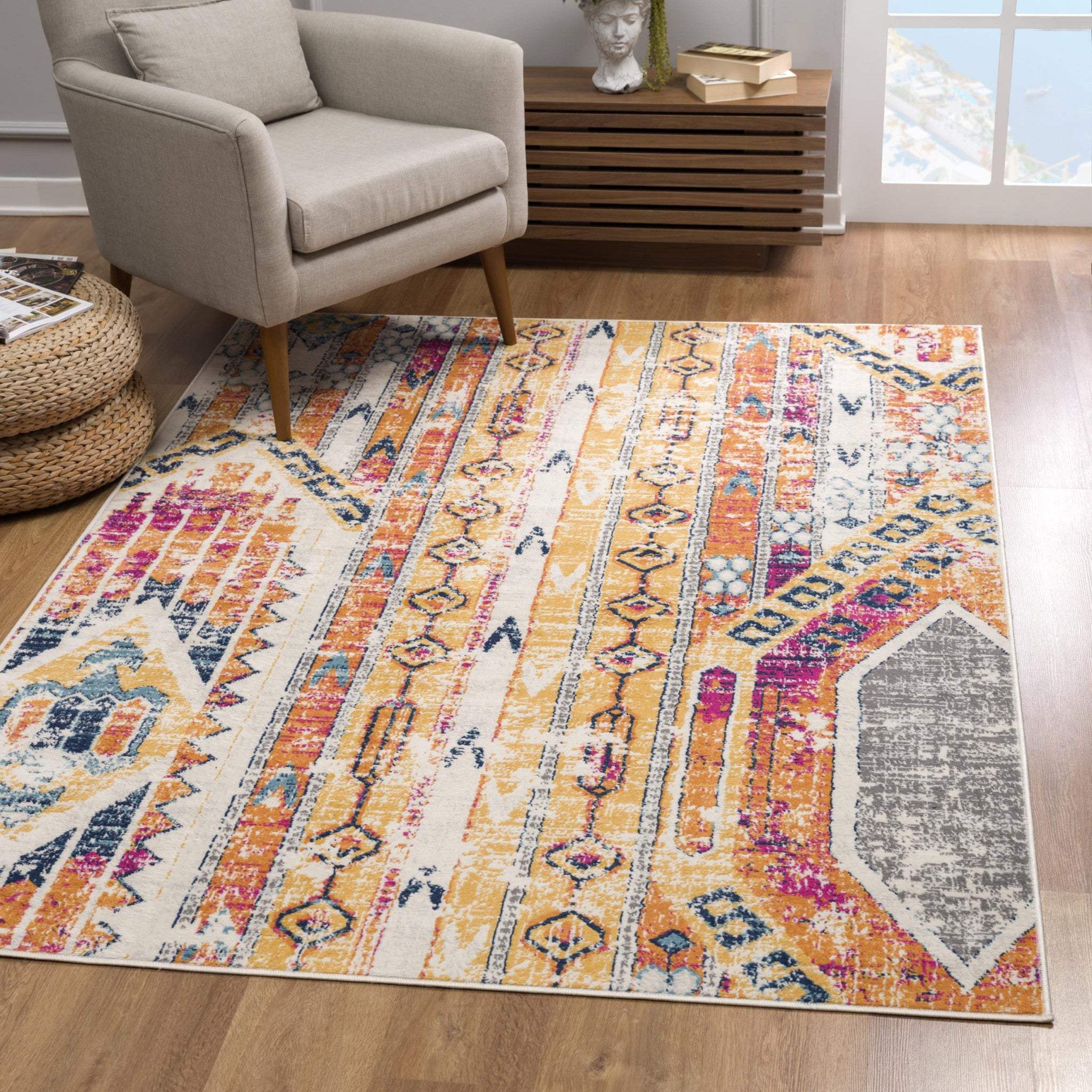 8' X 10' Gold and Ivory Southwestern Area Rug - Image 7