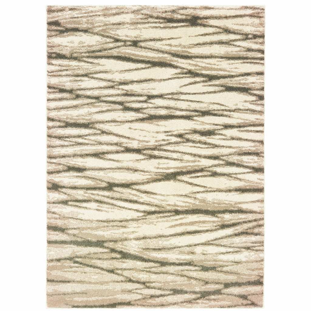 8' X 10' Ivory Sand And Ash Abstract Power Loom Stain Resistant Area Rug - Image 2