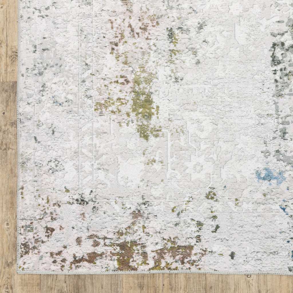 8' X 10' Ivory Teal Blue Grey Brown And Gold Abstract Printed Stain Resistant Non Skid Area Rug - Image 4